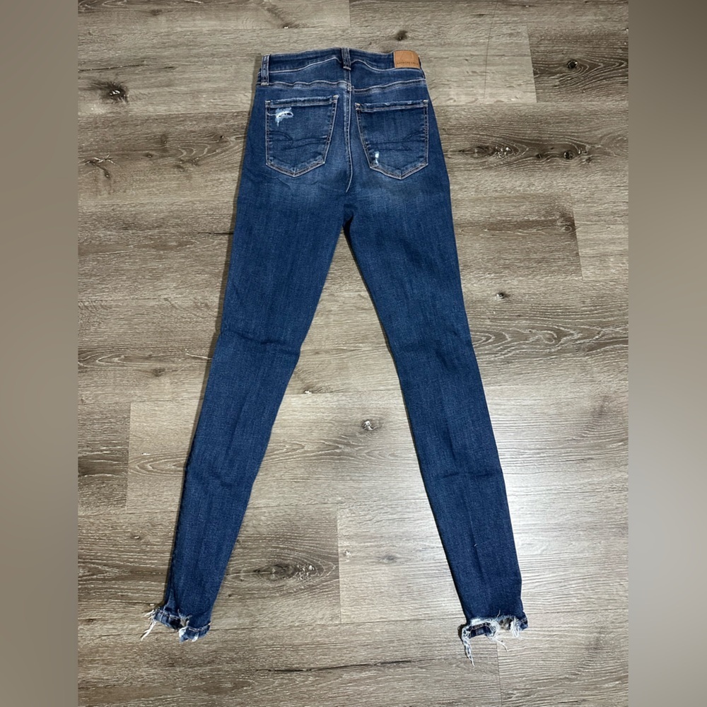 American Eagle Outfitters Dark Blue Distressed Skinny Jeans - Picture 3 of 8